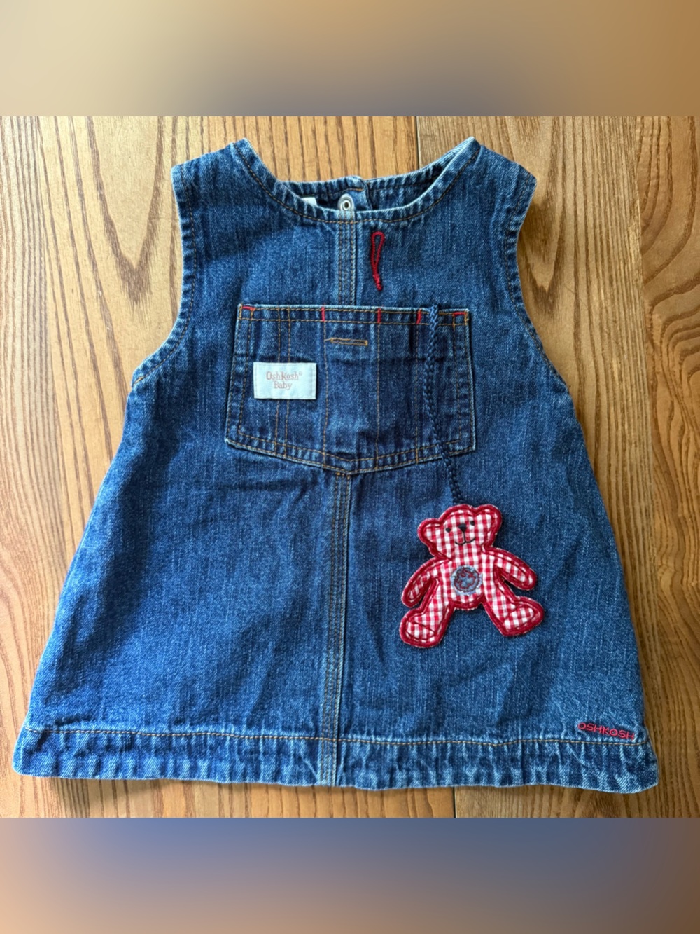 Vintage baby Oshkosh Dress Denim 6 Months Jean Teddy Bear Cotton